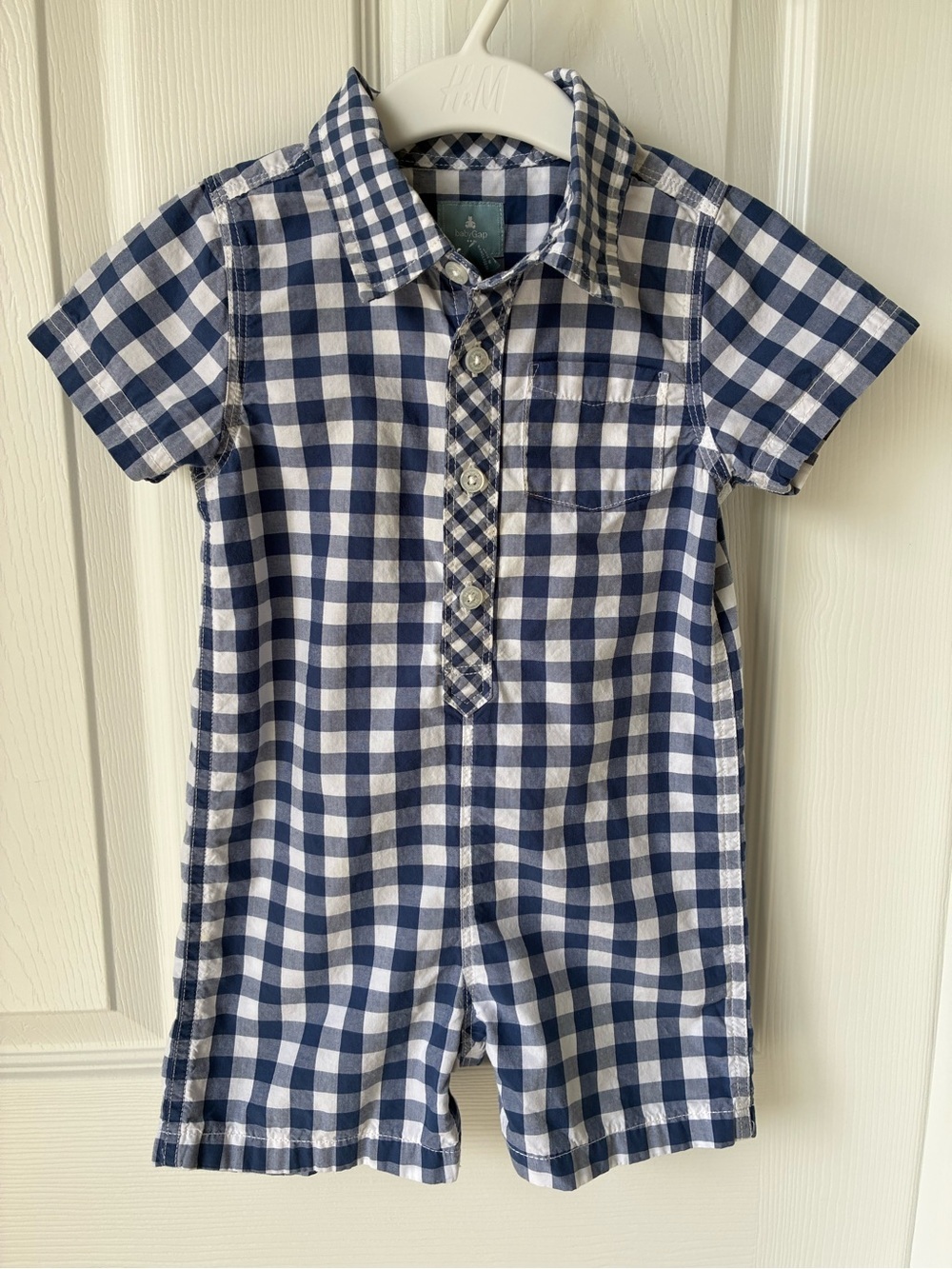 GAP Baby blue and white gingham romper